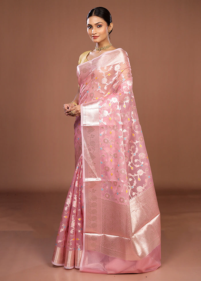 Pink Organza Saree With Blouse Piece