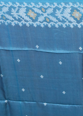 Blue Handloom Tussar Pure Silk Saree With Blouse Piece