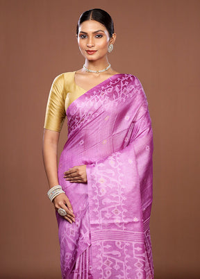 Purple Handloom Tussar Pure Silk Saree With Blouse Piece