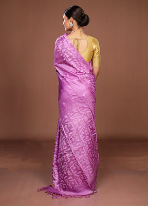 Purple Handloom Tussar Pure Silk Saree With Blouse Piece