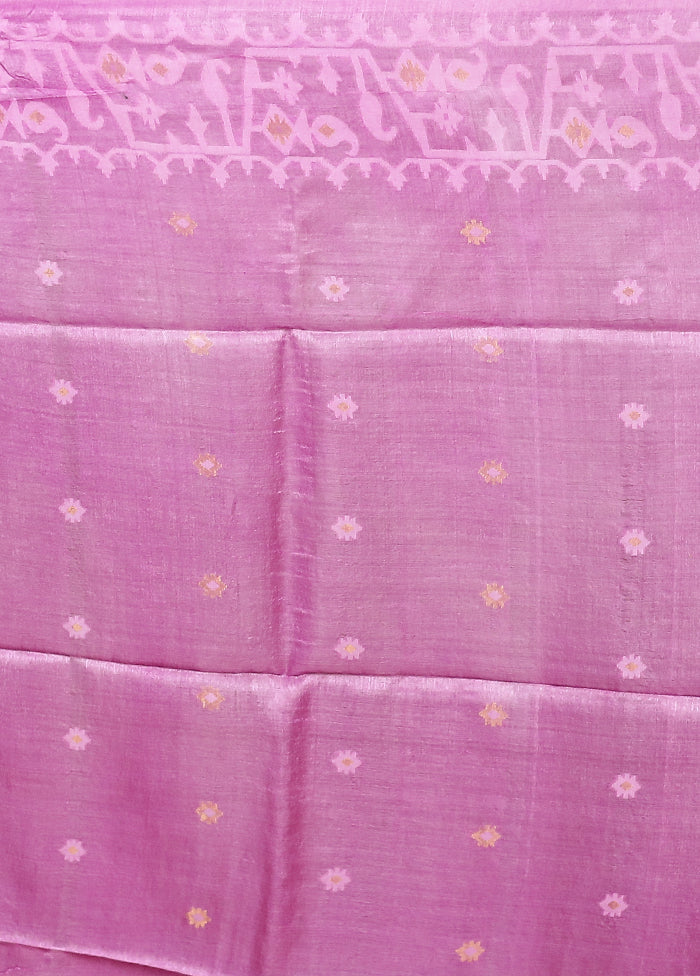 Purple Handloom Tussar Pure Silk Saree With Blouse Piece