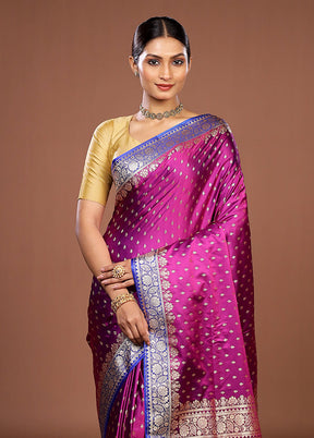 Purple Handloom Banarasi Pure Silk Saree With Blouse Piece