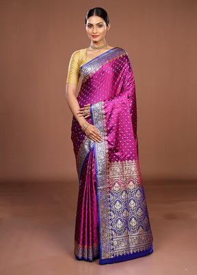 Purple Handloom Banarasi Pure Silk Saree With Blouse Piece