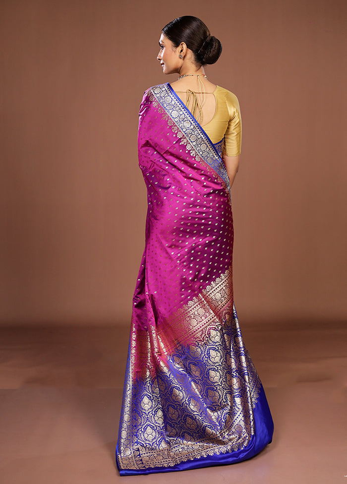 Purple Handloom Banarasi Pure Silk Saree With Blouse Piece