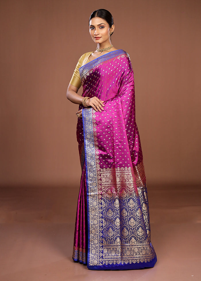 Purple Handloom Banarasi Pure Silk Saree With Blouse Piece
