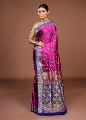Purple Handloom Banarasi Pure Silk Saree With Blouse Piece