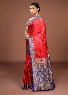 Red Handloom Banarasi Pure Silk Saree With Blouse Piece