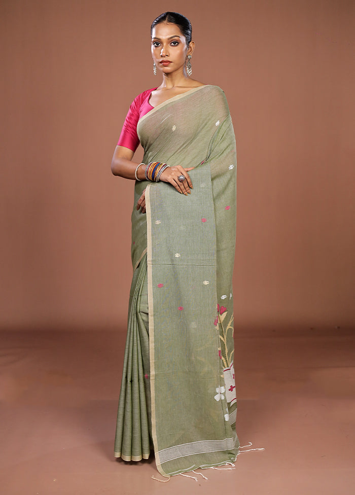 Green Matka Silk Saree With Blouse Piece