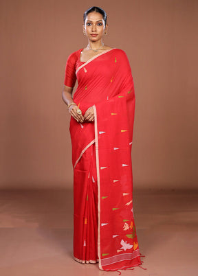 Red Matka Silk Saree With Blouse Piece