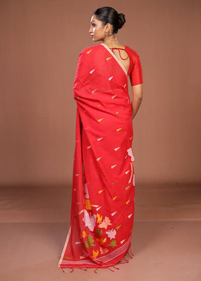 Red Matka Silk Saree With Blouse Piece