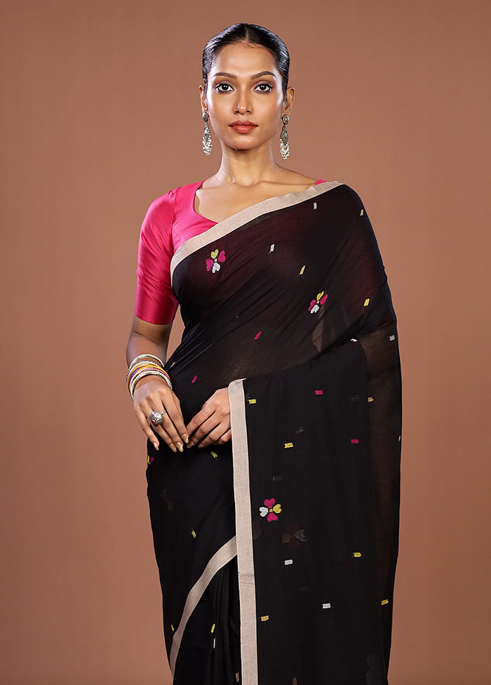 Black Matka Silk Saree With Blouse Piece
