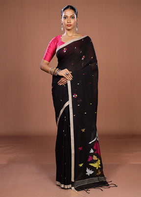 Black Matka Silk Saree With Blouse Piece