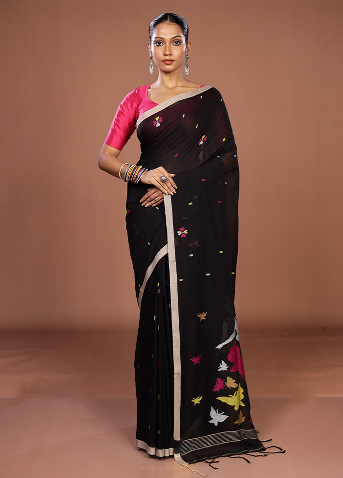 Black Matka Silk Saree With Blouse Piece