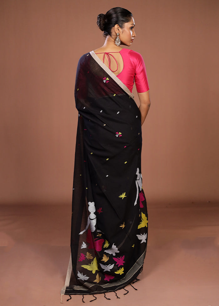 Black Matka Silk Saree With Blouse Piece