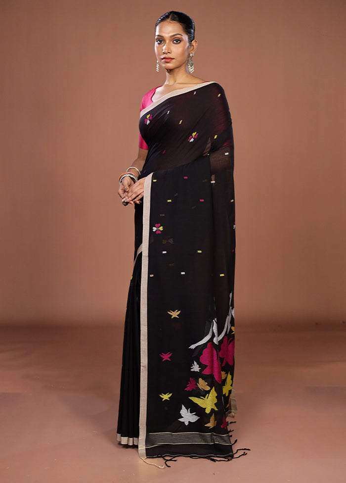 Black Matka Silk Saree With Blouse Piece