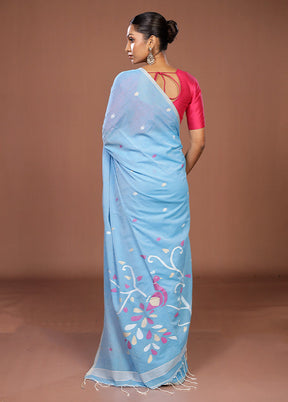 Blue Matka Silk Saree With Blouse Piece