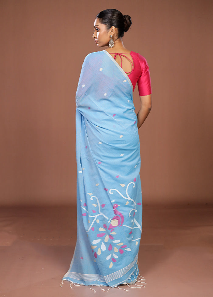 Blue Matka Silk Saree With Blouse Piece