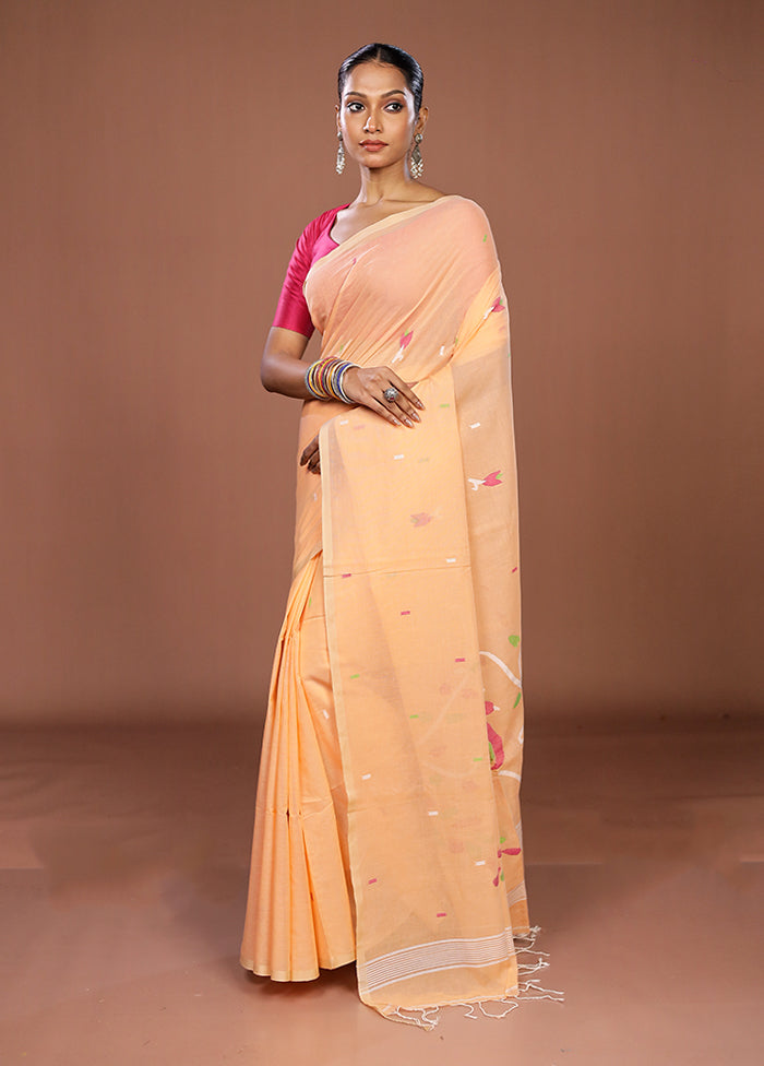 Peach Matka Silk Saree With Blouse Piece
