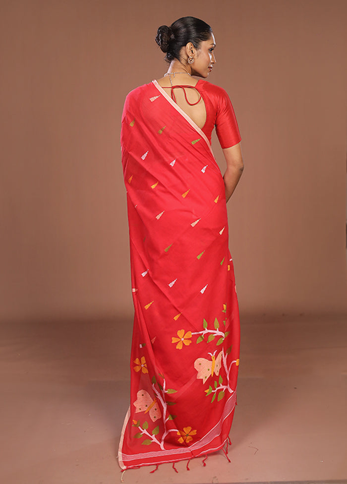 Red Matka Silk Saree With Blouse Piece