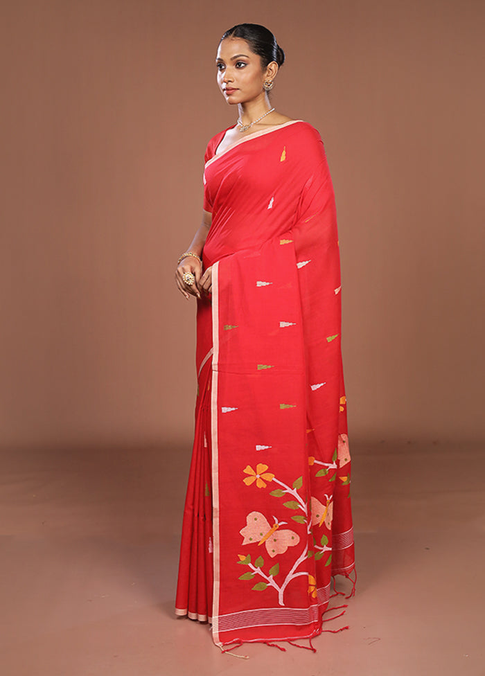 Red Matka Silk Saree With Blouse Piece