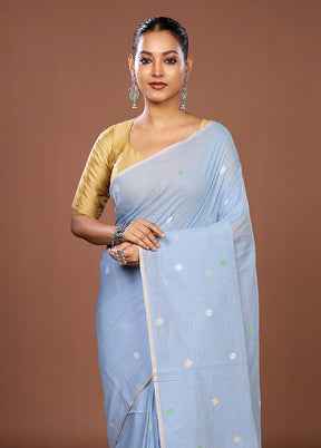 Blue Matka Silk Saree With Blouse Piece