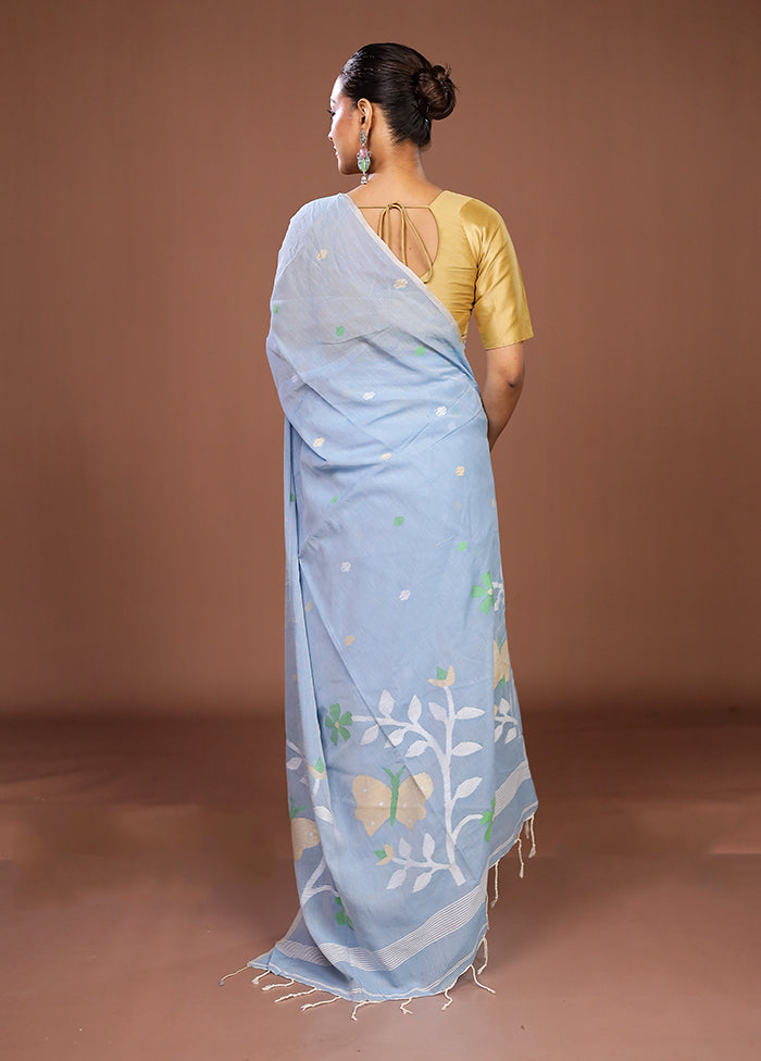 Blue Matka Silk Saree With Blouse Piece