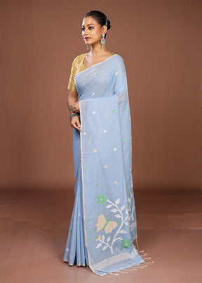 Blue Matka Silk Saree With Blouse Piece