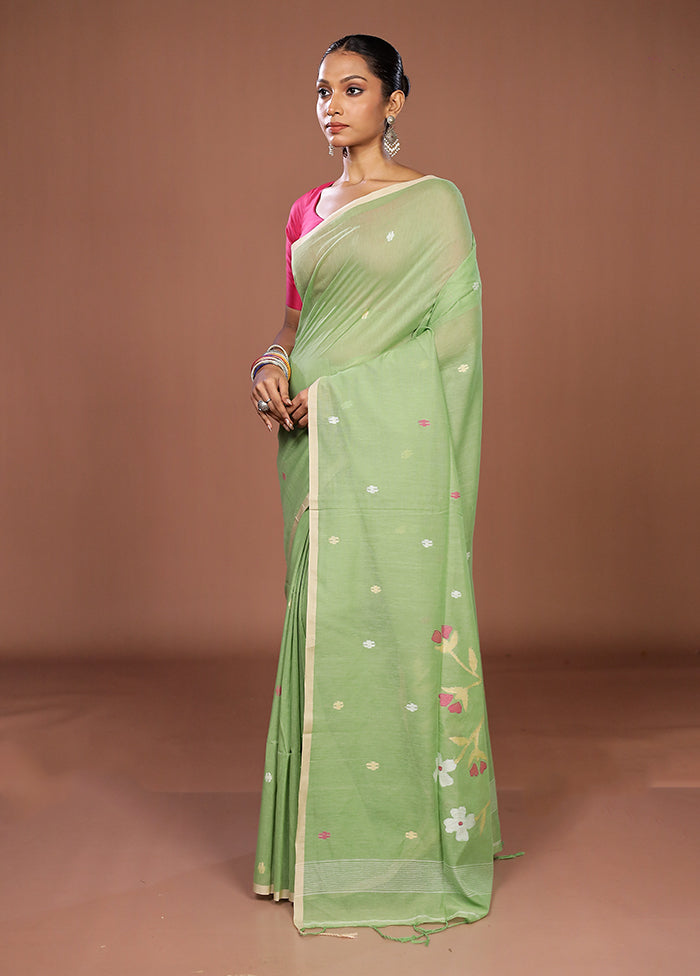 Green Matka Silk Saree With Blouse Piece