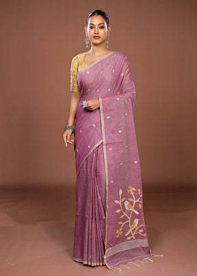 Purple Matka Silk Saree With Blouse Piece
