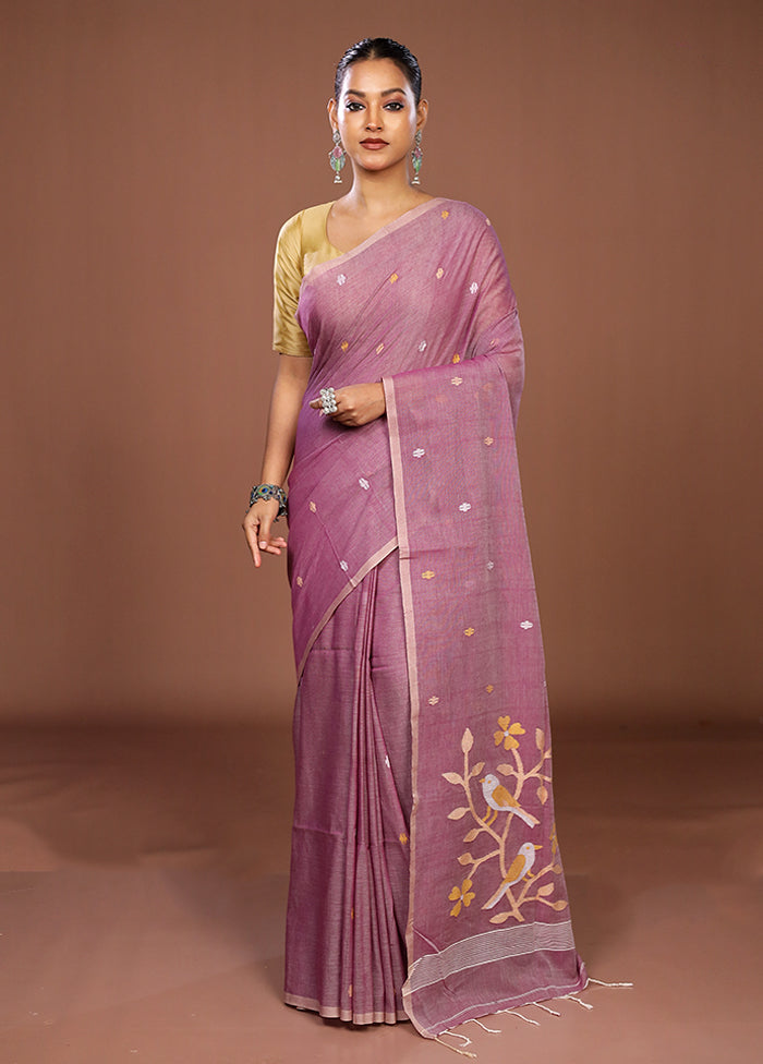 Purple Matka Silk Saree With Blouse Piece