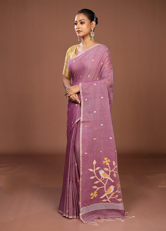 Purple Matka Silk Saree With Blouse Piece