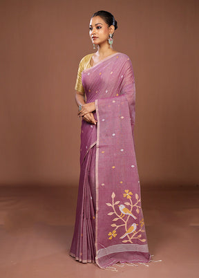 Purple Matka Silk Saree With Blouse Piece