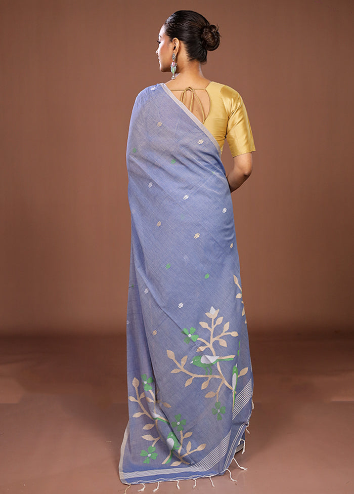Blue Matka Silk Saree With Blouse Piece