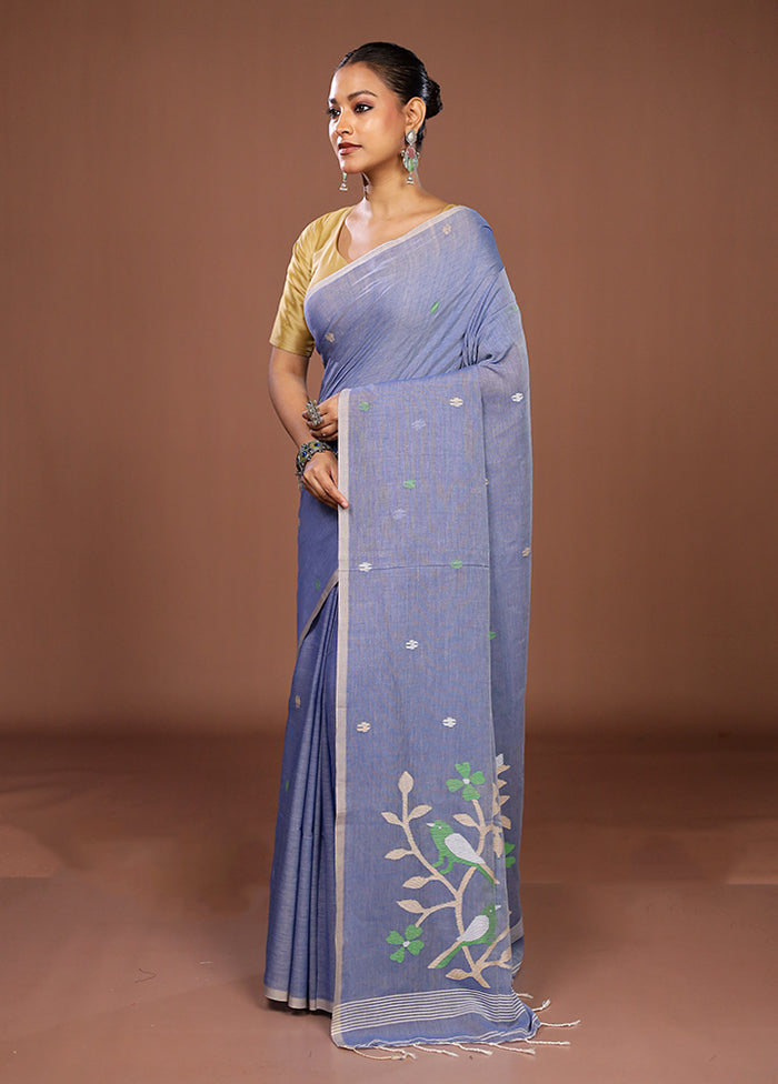 Blue Matka Silk Saree With Blouse Piece