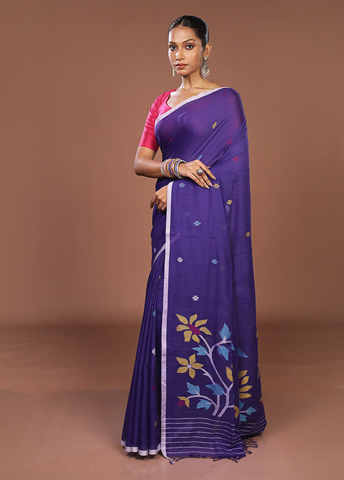 Blue Matka Silk Saree With Blouse Piece