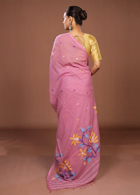 Pink Matka Silk Saree With Blouse Piece