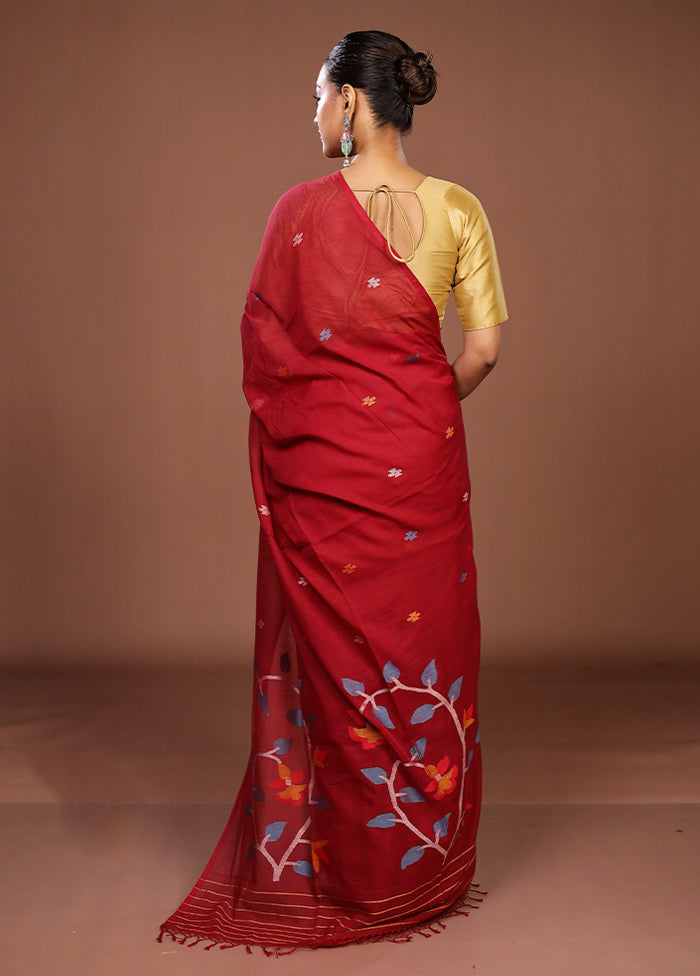 Red Matka Silk Saree With Blouse Piece