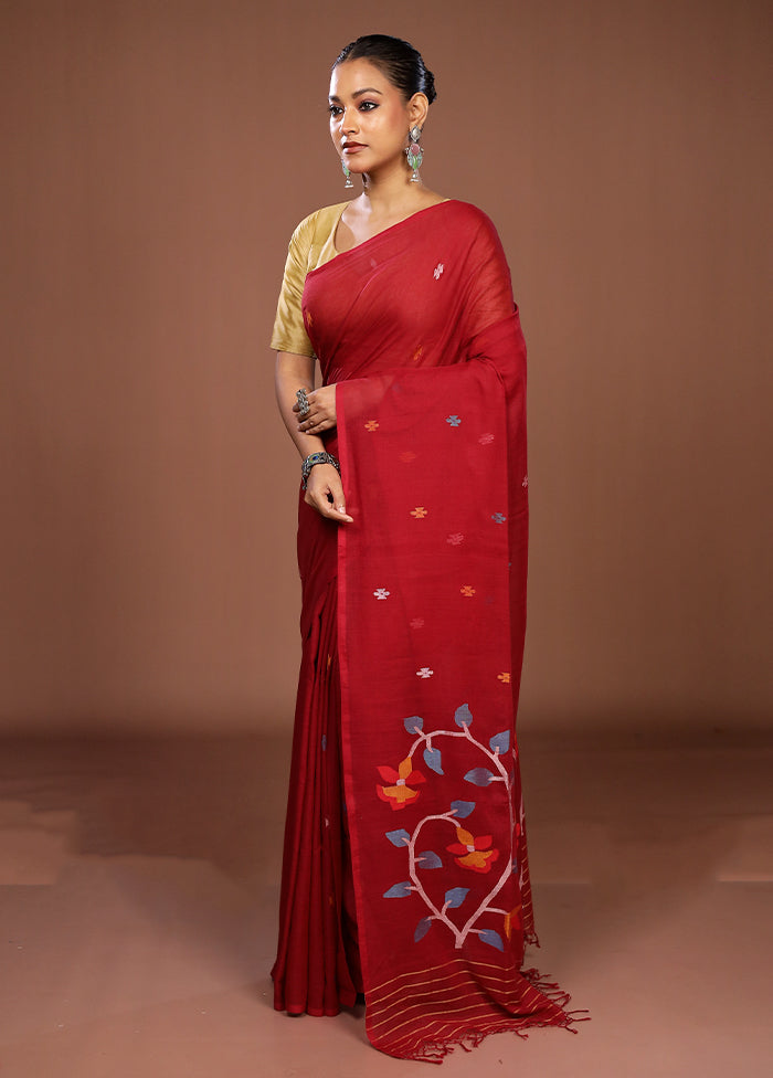 Red Matka Silk Saree With Blouse Piece