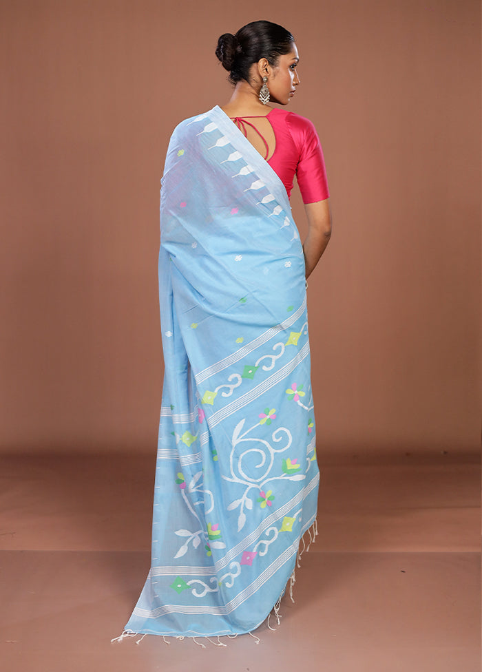 Blue Matka Silk Saree With Blouse Piece