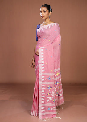 Pink Matka Silk Saree With Blouse Piece