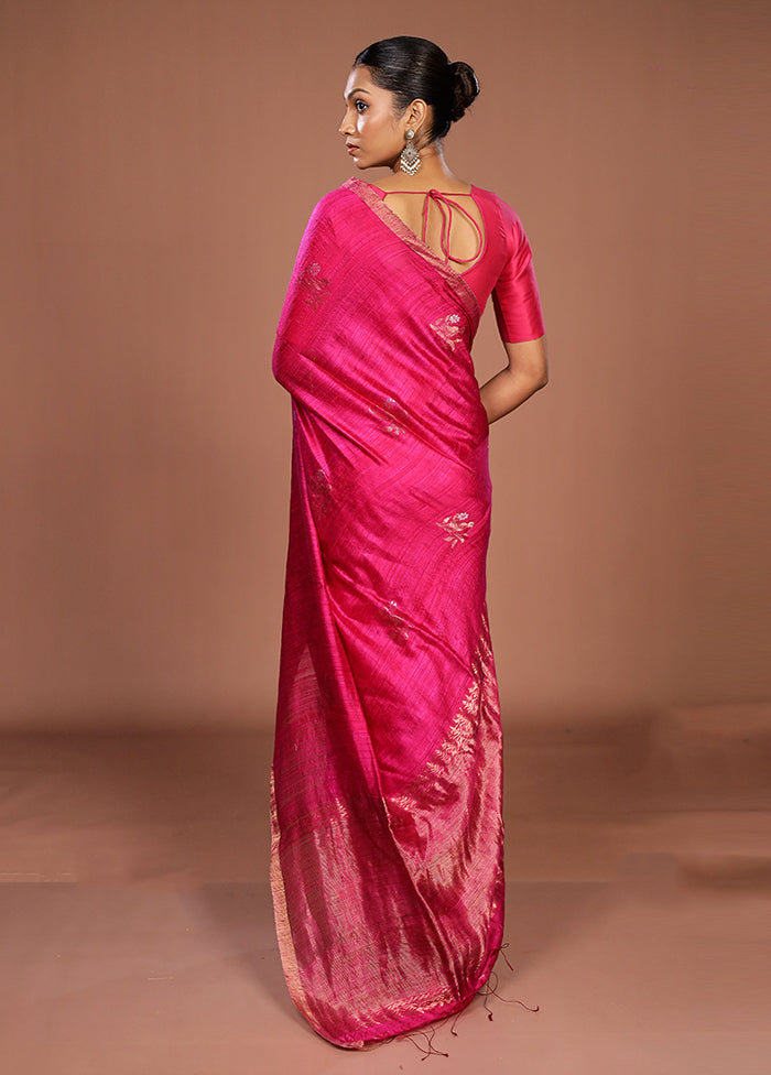 Pink Handloom Matka Pure Silk Saree With Blouse Piece