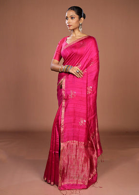 Pink Handloom Matka Pure Silk Saree With Blouse Piece