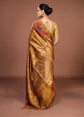 Gold Handloom Matka Pure Silk Saree With Blouse Piece