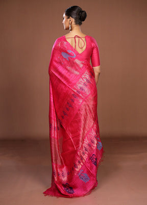 Pink Handloom Matka Pure Silk Saree With Blouse Piece