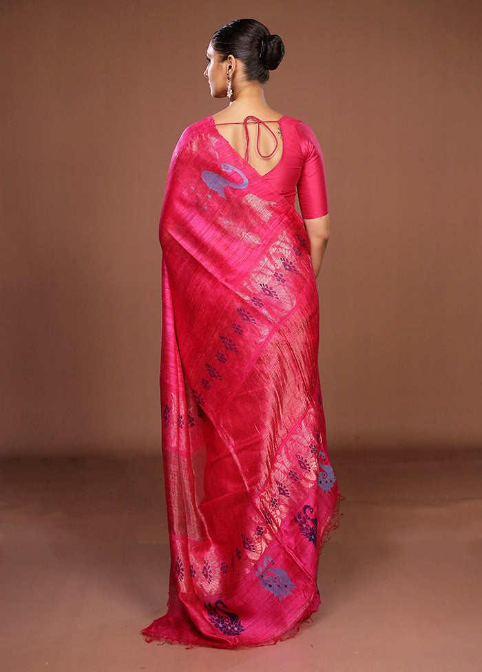 Pink Handloom Matka Pure Silk Saree With Blouse Piece
