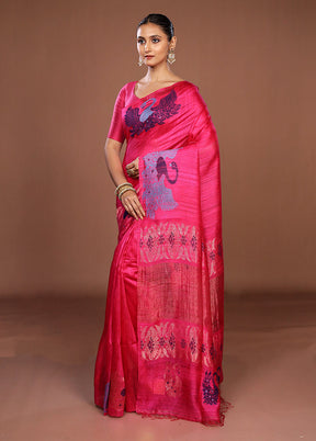 Pink Handloom Matka Pure Silk Saree With Blouse Piece