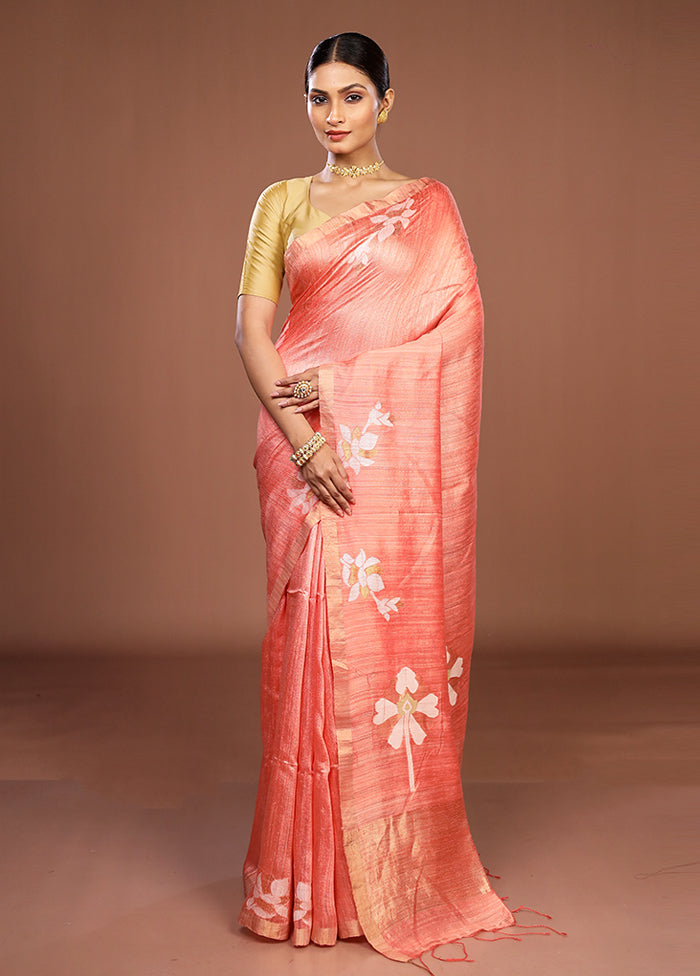 Pink Handloom Matka Pure Silk Saree With Blouse Piece