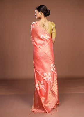 Pink Handloom Matka Pure Silk Saree With Blouse Piece