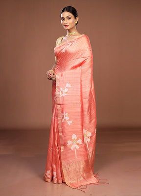 Pink Handloom Matka Pure Silk Saree With Blouse Piece