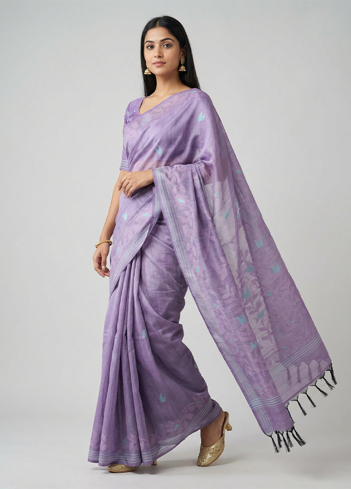 Purple Dupion Silk Saree With Blouse Piece